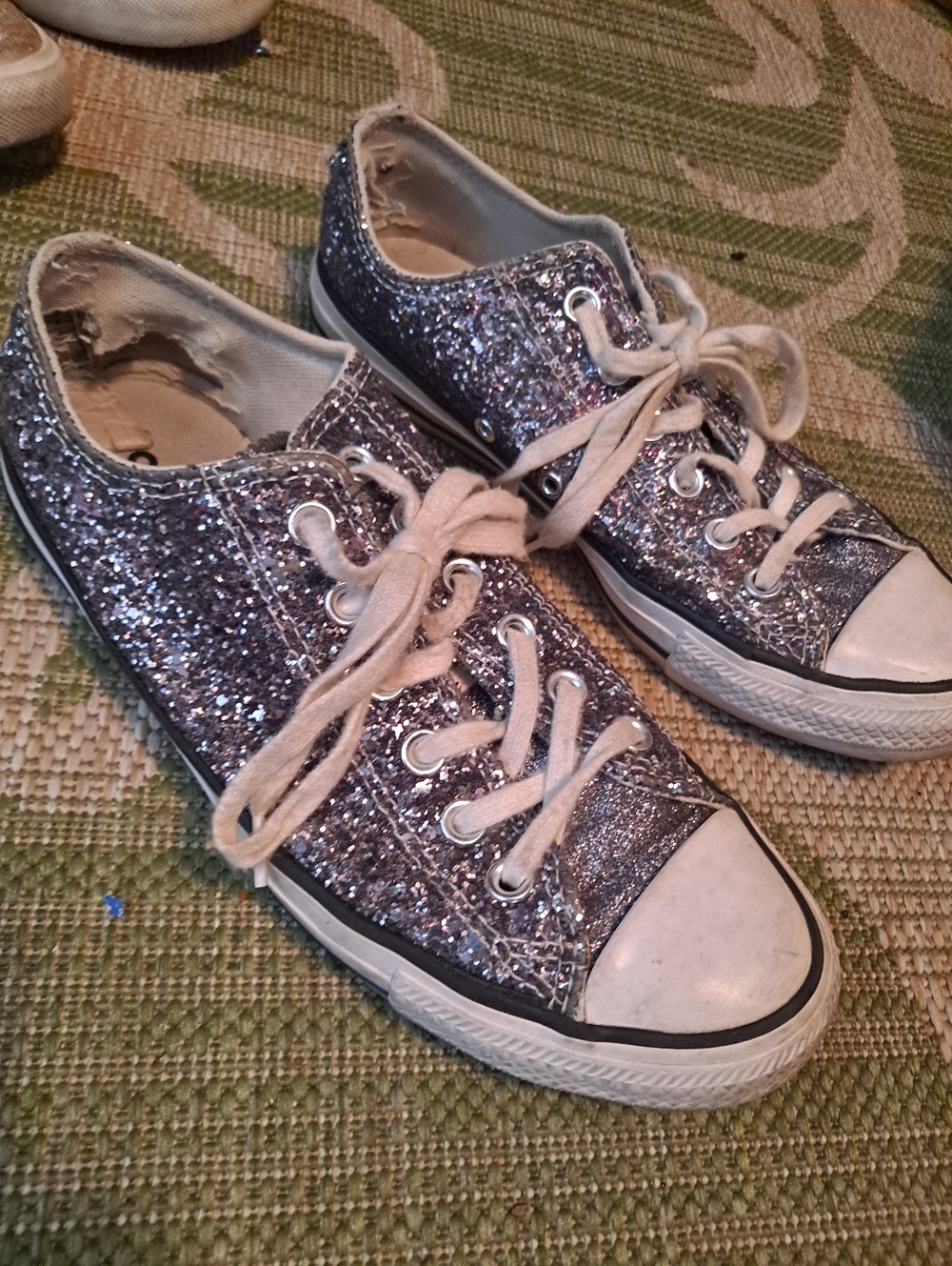 Converse Silver Glitter Low-Top Lace-Up Sneakers for Women